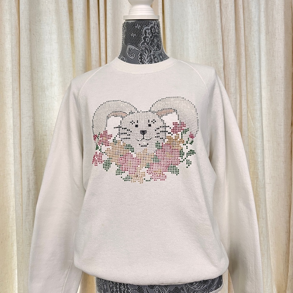 Vintage 90s COTTAGECORE Puffy Bunny JERZEES USA Crew Neck Sweatshirt sz L - Picture 4 of 6